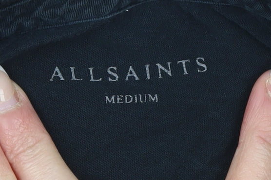 AllSaints Men’s Black Slim Fit Polo Shirt Medium Cotton Logo