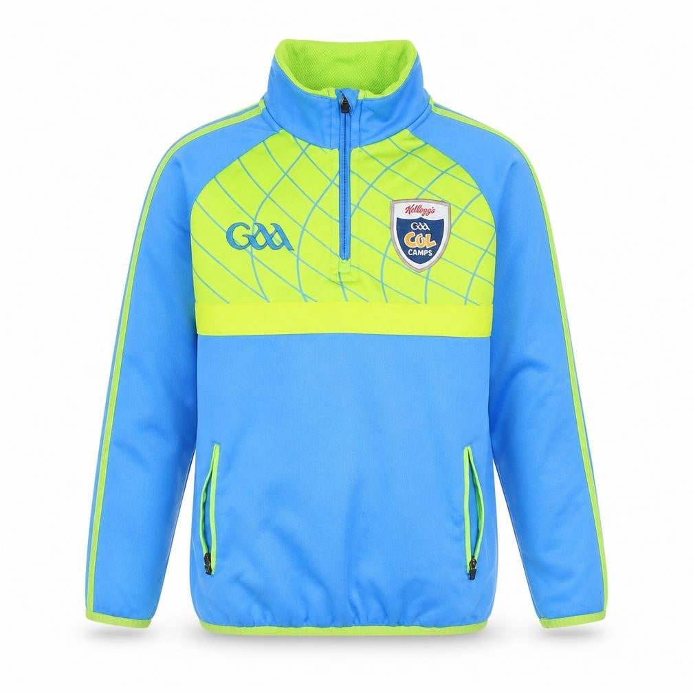 Front view of Kellogg's GAA Cúl Camps boys’ blue 3-4 years 1/4 zip polyester sweatshirt