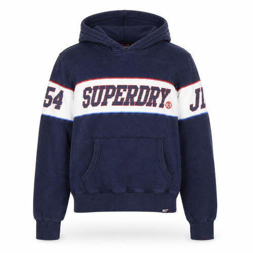 Superdry Women Navy Pullover Hoodie Medium Sports Logo Cotton Blend