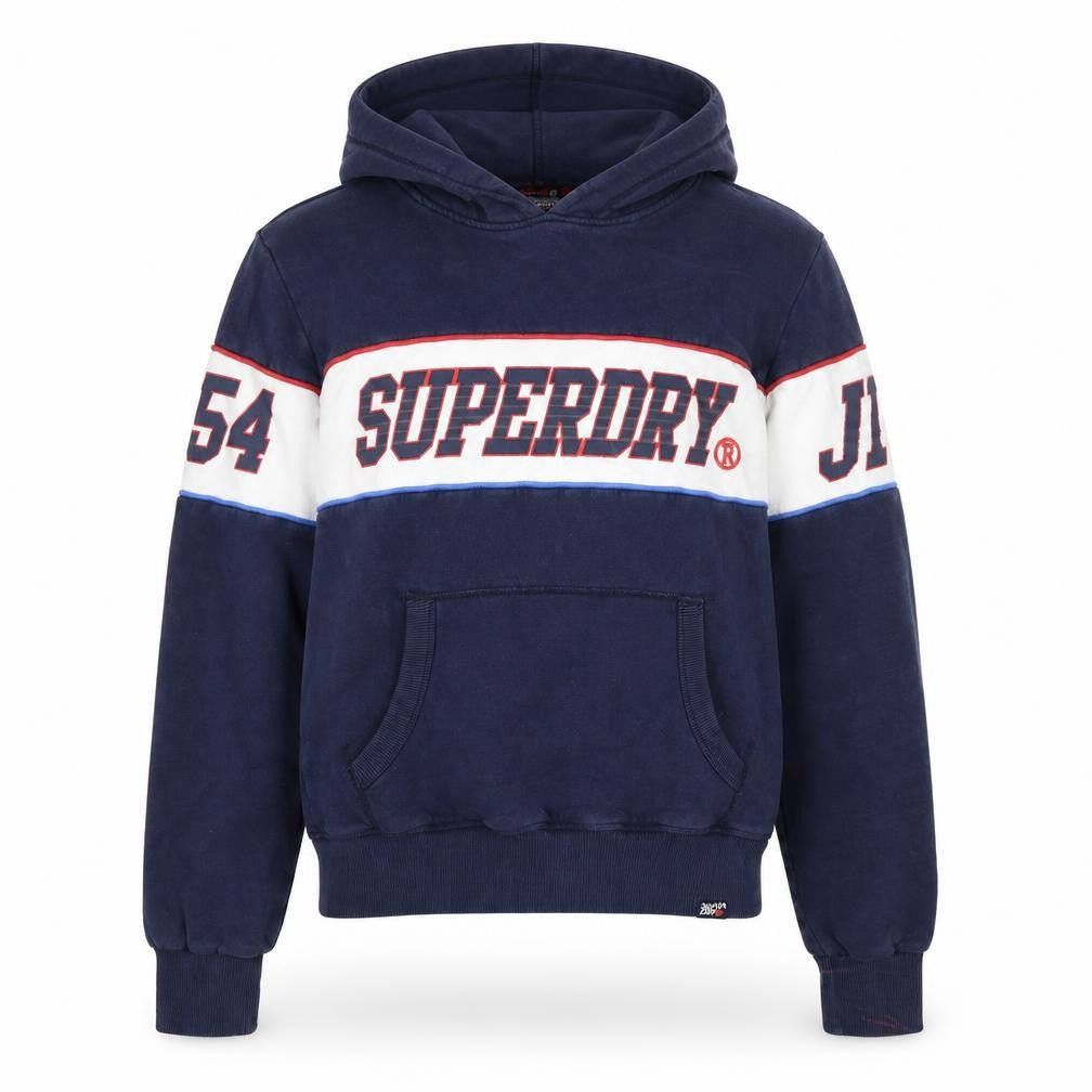 Superdry Women Navy Pullover Hoodie Medium Sports Logo Cotton Blend