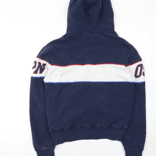 Superdry Women Navy Pullover Hoodie Medium Sports Logo Cotton Blend