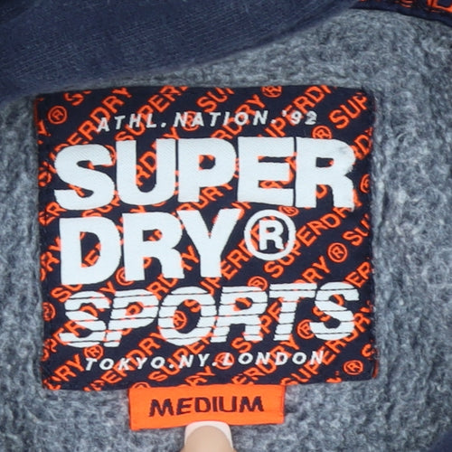 Superdry Women Navy Pullover Hoodie Medium Sports Logo Cotton Blend