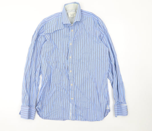 Ted Baker Men's Blue Striped Cotton Dress Shirt Size 16 Classic Fit