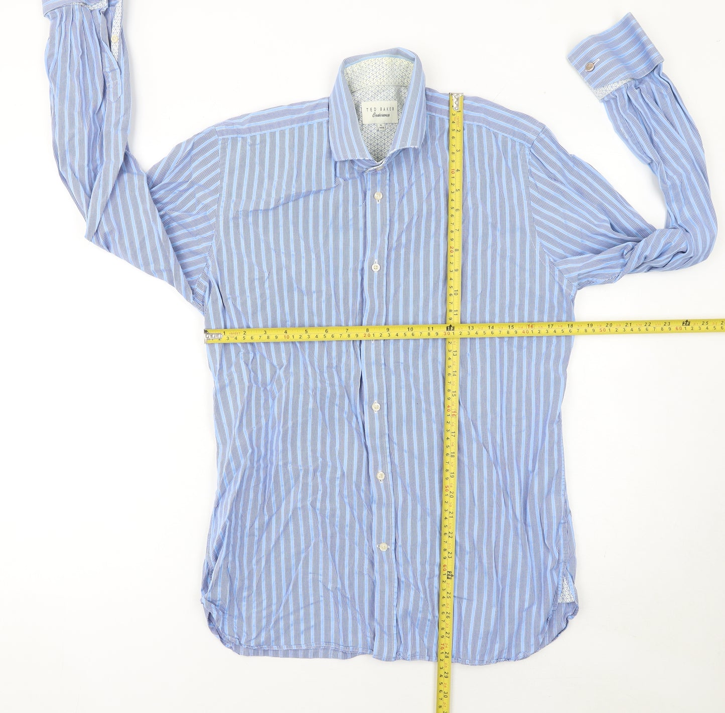 Ted Baker Men's Blue Striped Cotton Dress Shirt Size 16 Classic Fit