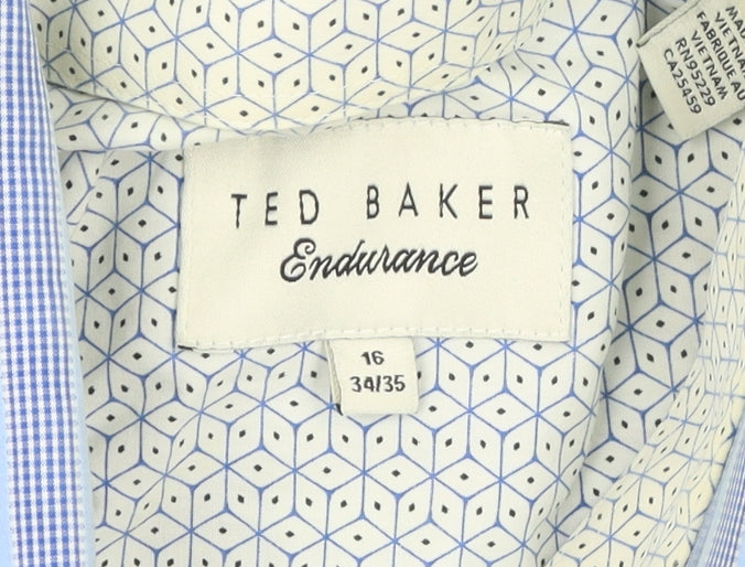 Ted Baker Men's Blue Striped Cotton Dress Shirt Size 16 Classic Fit