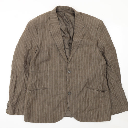 Brice Men Brown Striped Linen Regular Fit Blazer Size 56