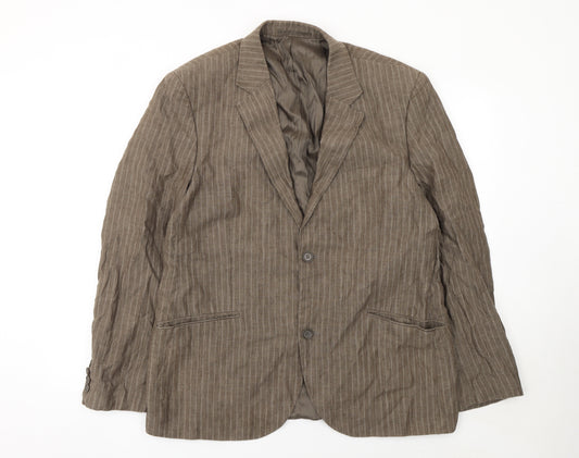 Brice Men Brown Striped Linen Regular Fit Blazer Size 56