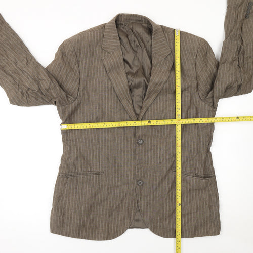 Brice Men Brown Striped Linen Regular Fit Blazer Size 56