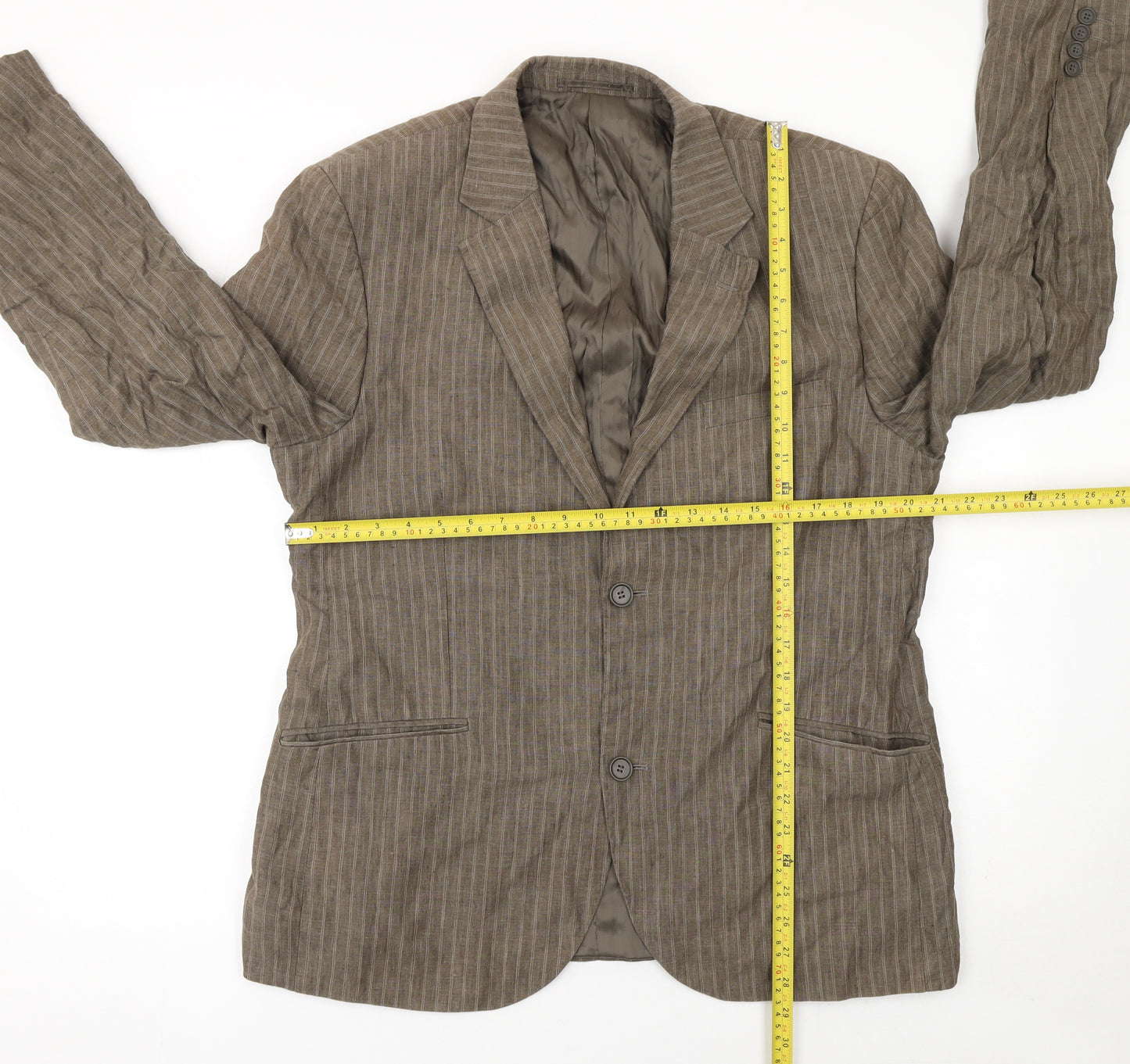 Brice Men Brown Striped Linen Regular Fit Blazer Size 56
