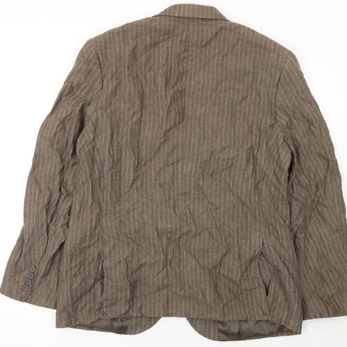 Brice Men Brown Striped Linen Regular Fit Blazer Size 56