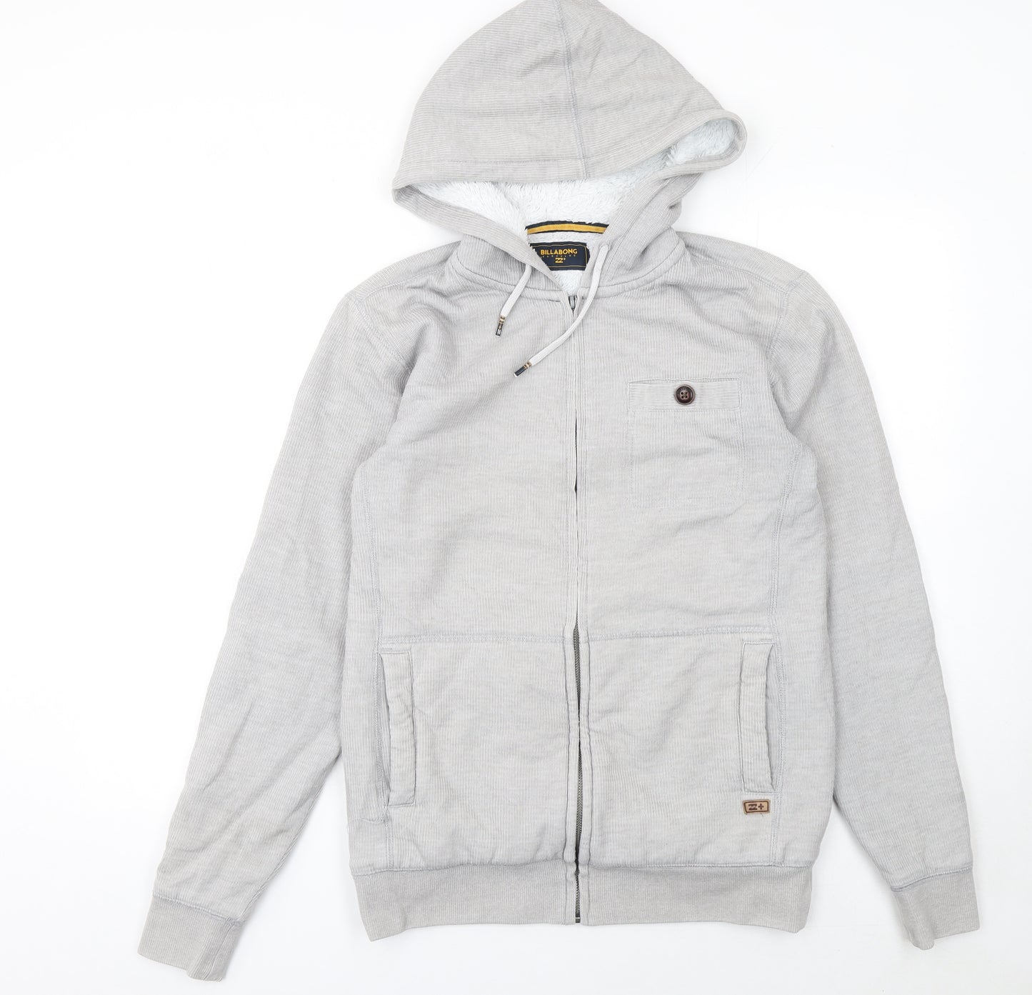 Billabong Men's Grey Full Zip Fleece Lined Hoodie Size S Surf Style