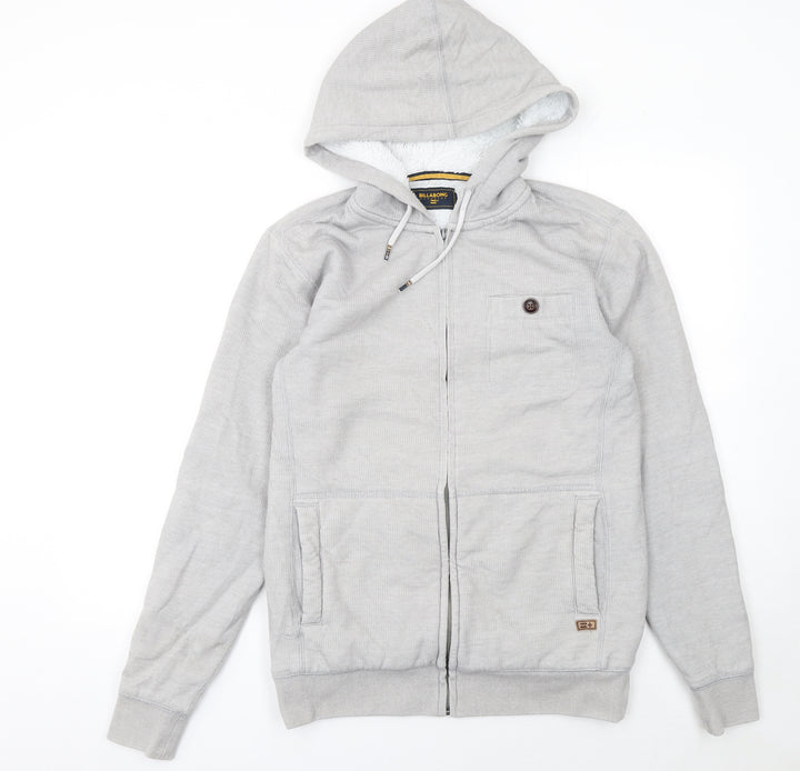 Billabong Men's Grey Full Zip Fleece Lined Hoodie Size S Surf Style