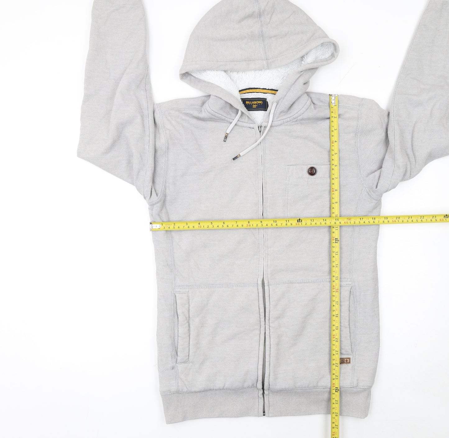 Billabong Men's Grey Full Zip Fleece Lined Hoodie Size S Surf Style