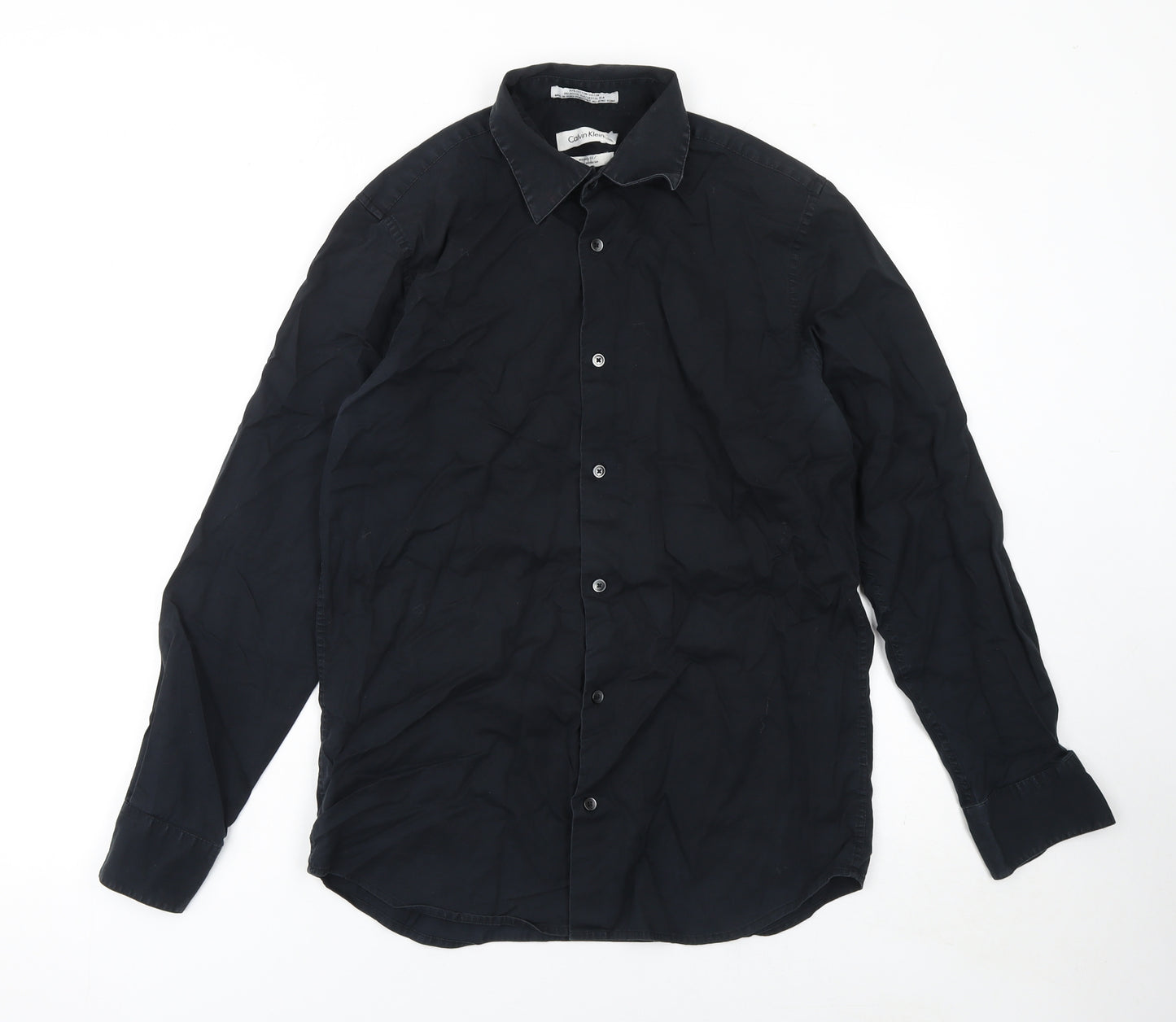 Calvin Klein Men's Black Slim Fit Long Sleeve Button-Up Shirt Size S