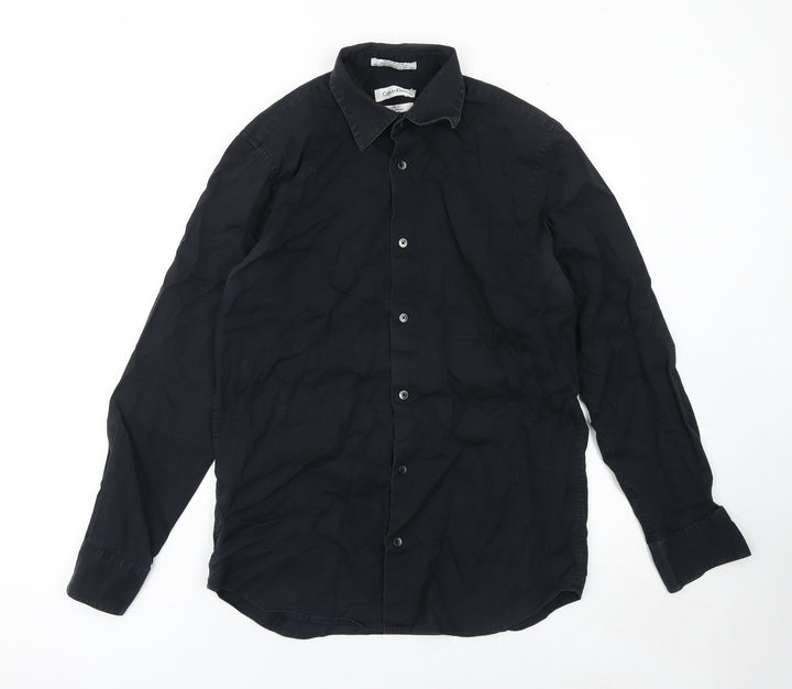 Calvin Klein Men's Black Slim Fit Long Sleeve Button-Up Shirt Size S