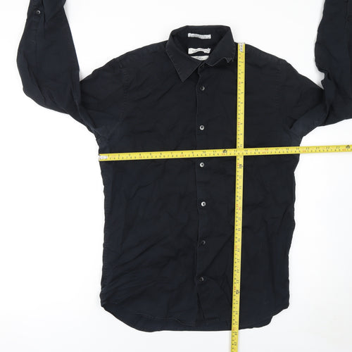 Calvin Klein Men's Black Slim Fit Long Sleeve Button-Up Shirt Size S