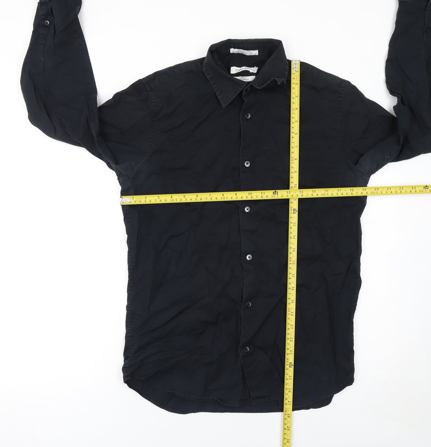 Calvin Klein Men's Black Slim Fit Long Sleeve Button-Up Shirt Size S