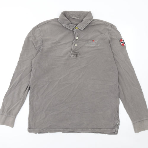 Napapijri Men's Grey Long Sleeve Polo Shirt XL 100% Cotton