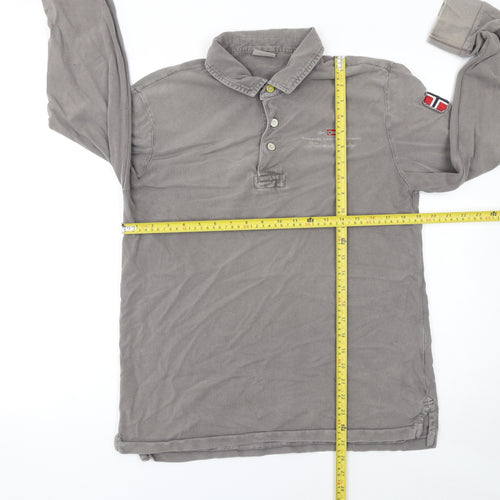 Napapijri Men's Grey Long Sleeve Polo Shirt XL 100% Cotton