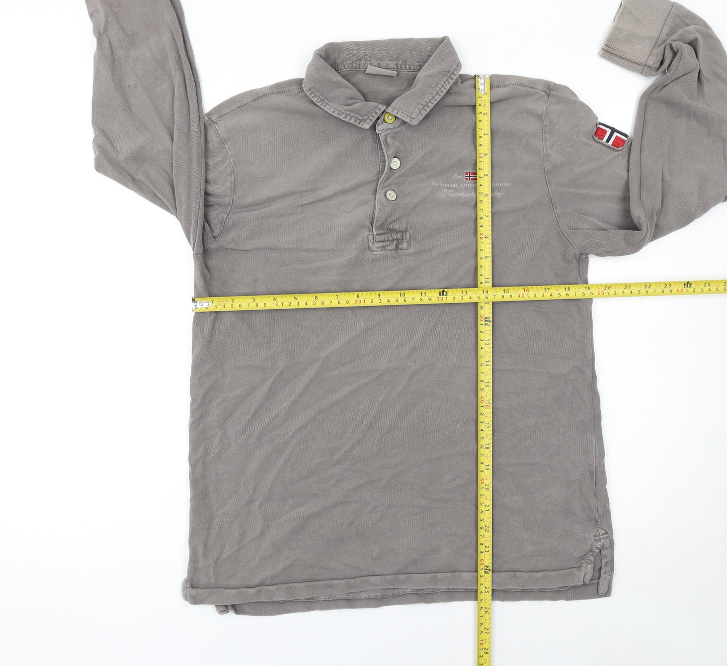 Napapijri Men's Grey Long Sleeve Polo Shirt XL 100% Cotton