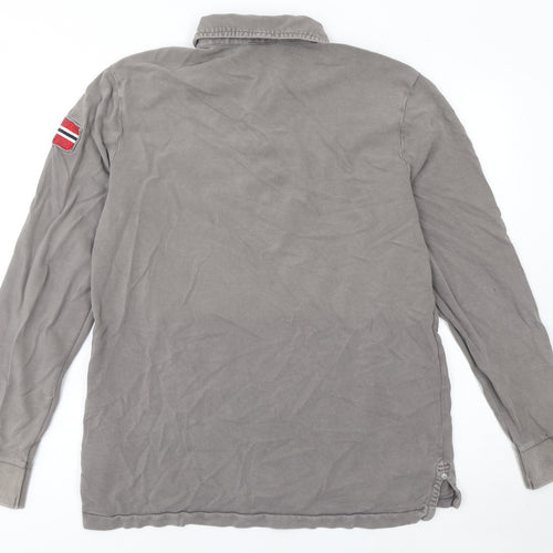 Napapijri Men's Grey Long Sleeve Polo Shirt XL 100% Cotton