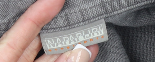 Napapijri Men's Grey Long Sleeve Polo Shirt XL 100% Cotton