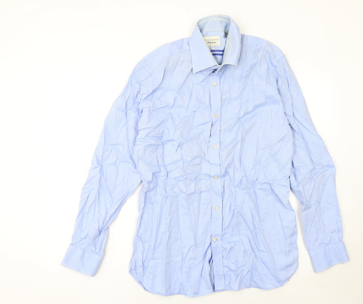 Ted Baker Men’s Blue Cotton Long Sleeve Button-Up Shirt 16.5in
