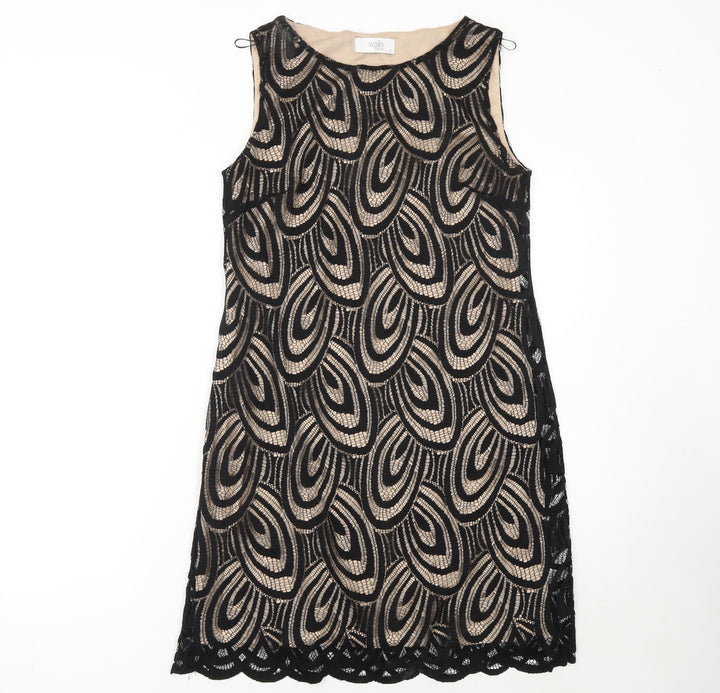 Wallis Women’s Black Lace Shift Dress UK 10 Sleeveless Knee Length Party