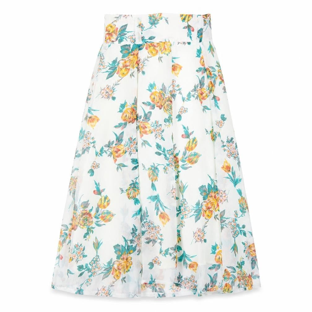 Matsuda Womens Floral A-Line Midi Chiffon Skirt L Multicoloured