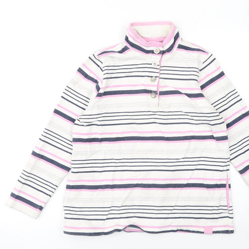 DASH Womens White Pink Striped Henley Sweatshirt Size 14 Cotton Blend