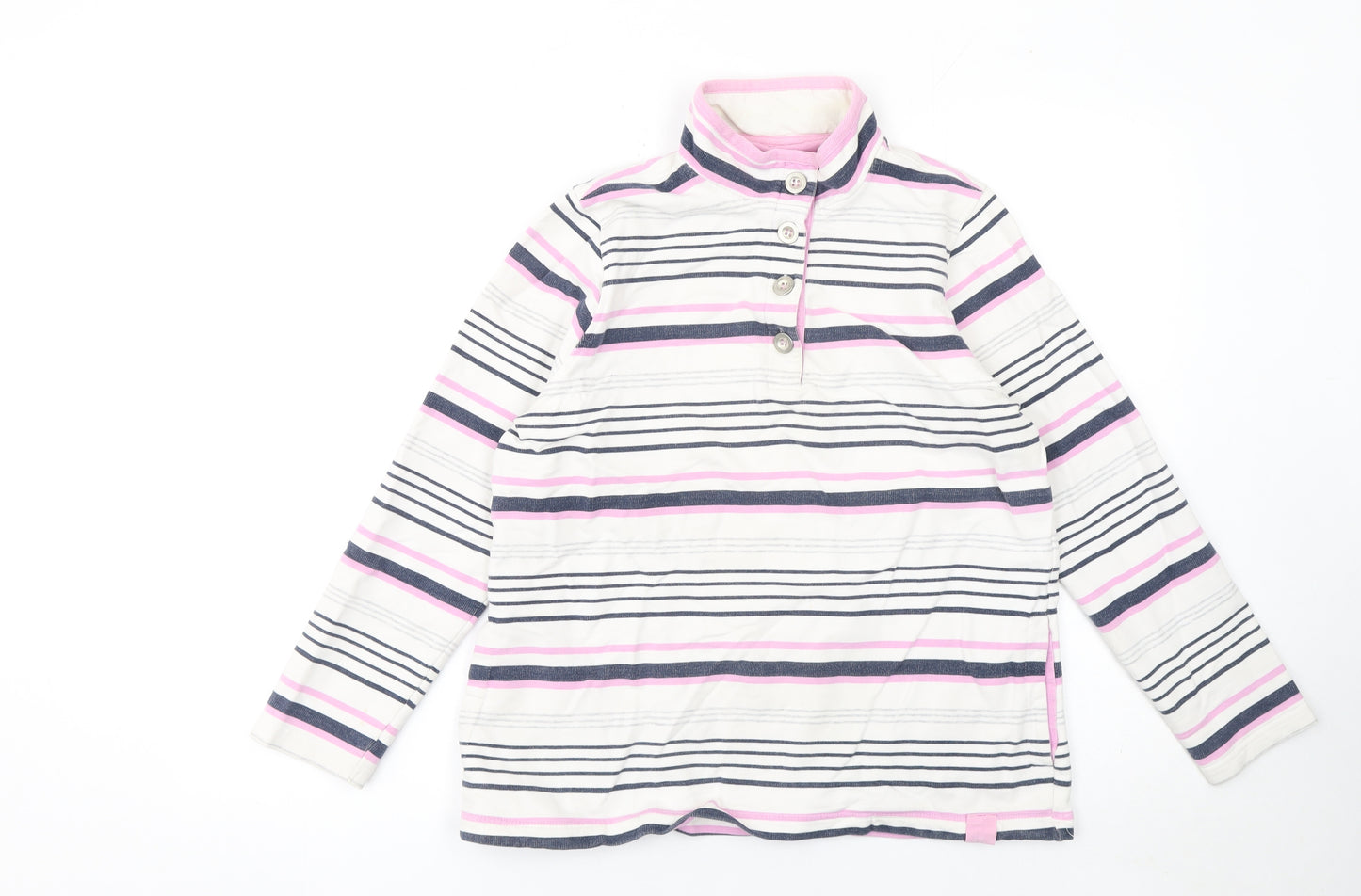 DASH Womens White Pink Striped Henley Sweatshirt Size 14 Cotton Blend
