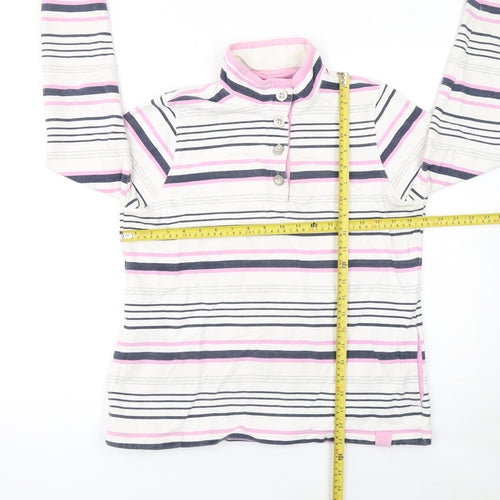 DASH Womens White Pink Striped Henley Sweatshirt Size 14 Cotton Blend