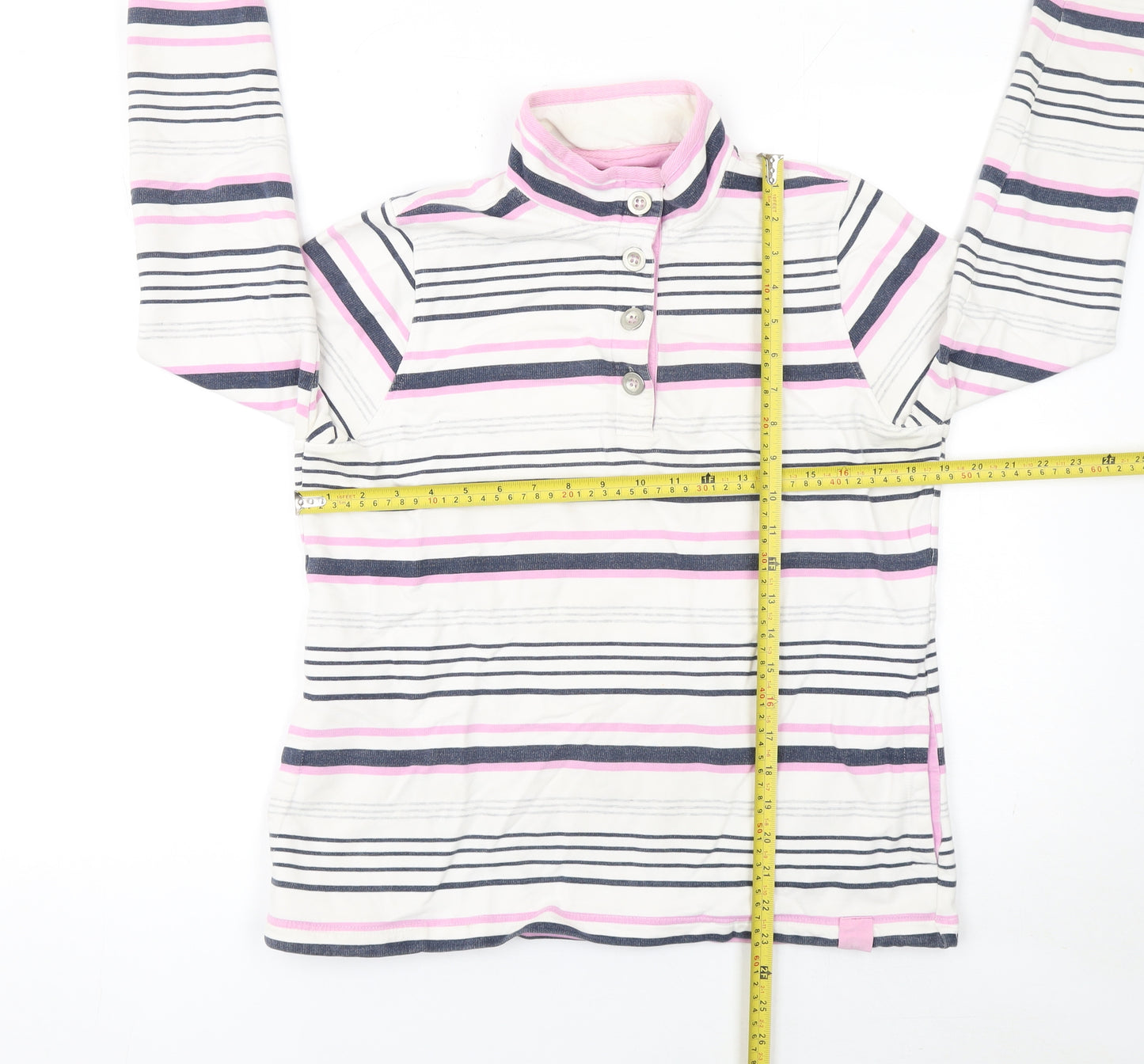 DASH Womens White Pink Striped Henley Sweatshirt Size 14 Cotton Blend