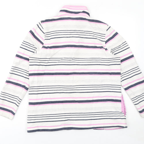 DASH Womens White Pink Striped Henley Sweatshirt Size 14 Cotton Blend