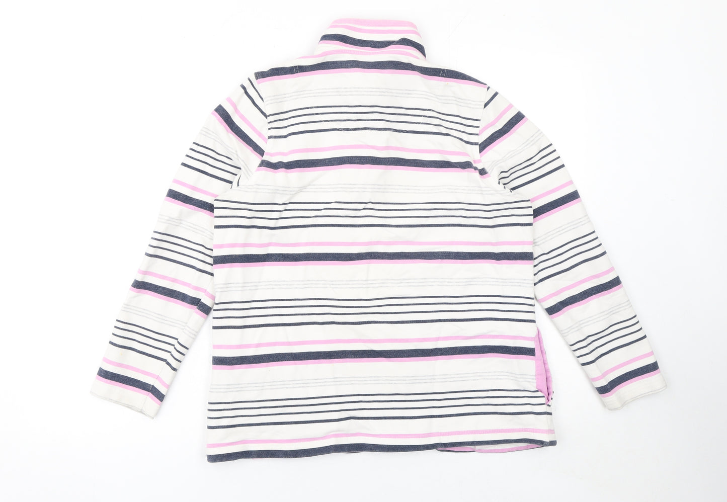DASH Womens White Pink Striped Henley Sweatshirt Size 14 Cotton Blend