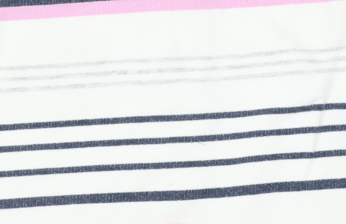 DASH Womens White Pink Striped Henley Sweatshirt Size 14 Cotton Blend