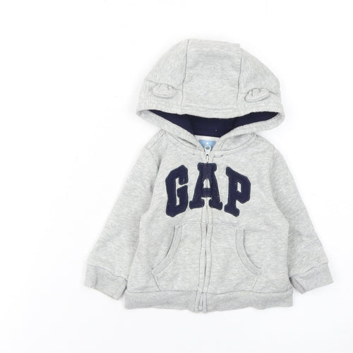GAP Unisex Baby 6-12 Months Grey Hooded Logo Zip Jacket