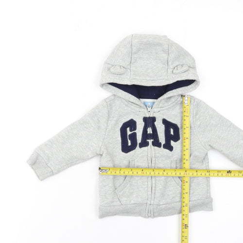 GAP Unisex Baby 6-12 Months Grey Hooded Logo Zip Jacket