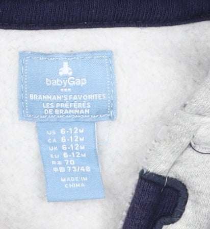 GAP Unisex Baby 6-12 Months Grey Hooded Logo Zip Jacket