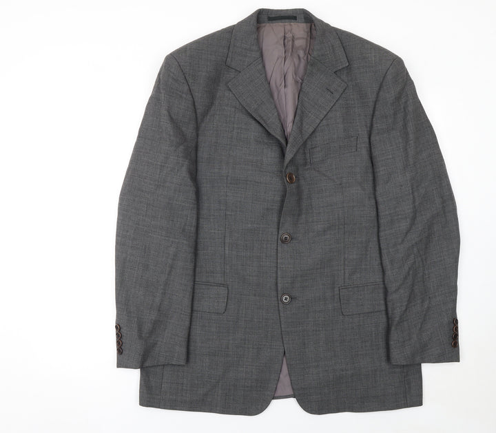 Hugo Boss Men's Grey Wool Blazer Jacket 40R Classic Notch Lapel
