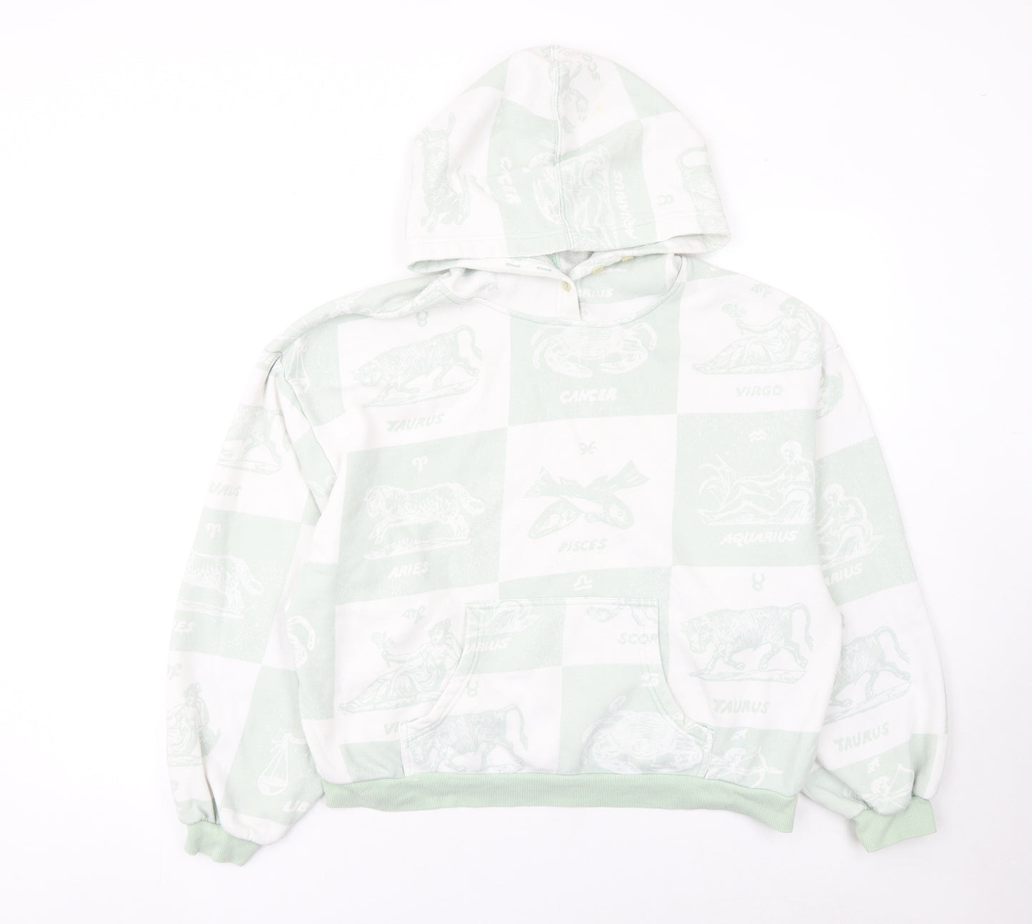 From Under Women's Mint Green Zodiac Print Hooded Pullover Sweatshirt Size S