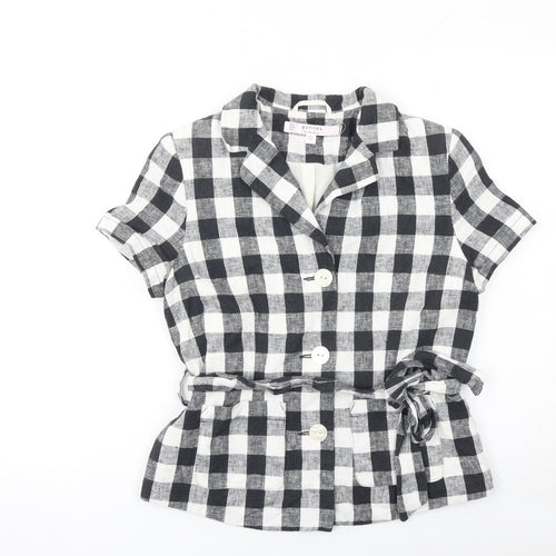 Miss Selfridge Petites Black Check Linen Blend Short Sleeve Blazer UK 8