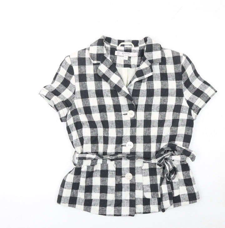 Miss Selfridge Petites Black Check Linen Blend Short Sleeve Blazer UK 8