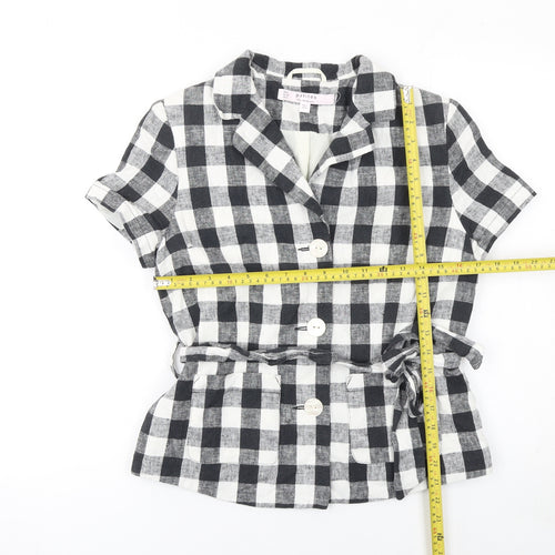 Miss Selfridge Petites Black Check Linen Blend Short Sleeve Blazer UK 8