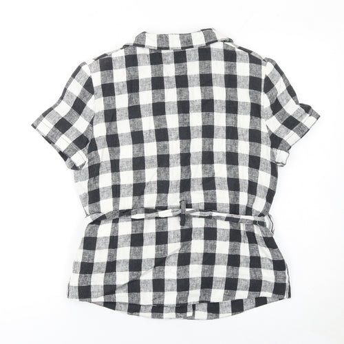 Miss Selfridge Petites Black Check Linen Blend Short Sleeve Blazer UK 8