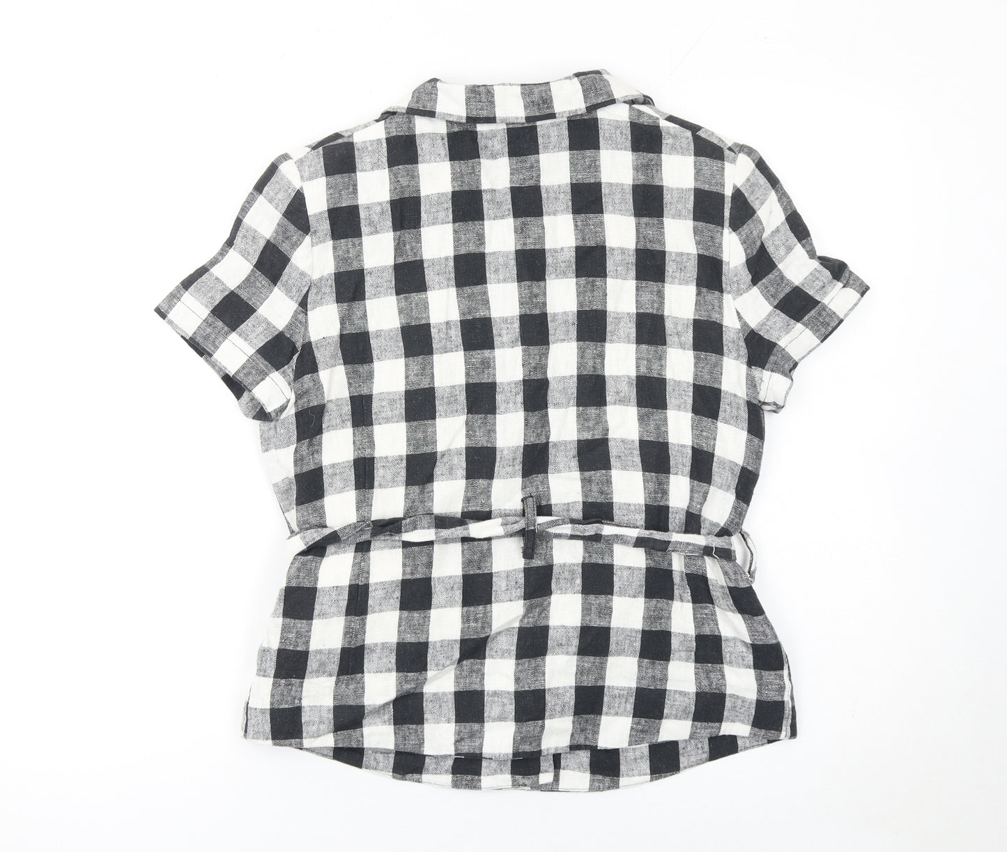 Miss Selfridge Petites Black Check Linen Blend Short Sleeve Blazer UK 8
