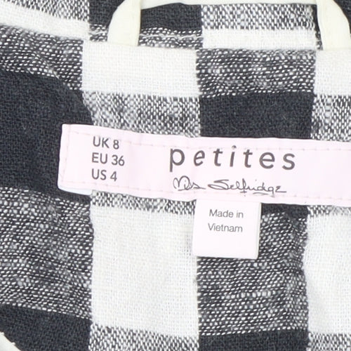 Miss Selfridge Petites Black Check Linen Blend Short Sleeve Blazer UK 8
