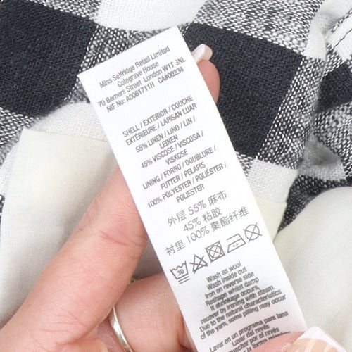 Miss Selfridge Petites Black Check Linen Blend Short Sleeve Blazer UK 8