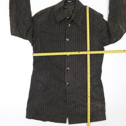 Tornado Mart Men's Brown Pinstripe Cotton Mid-Length Overcoat M