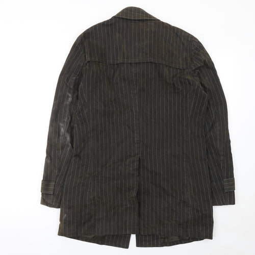 Tornado Mart Men's Brown Pinstripe Cotton Mid-Length Overcoat M